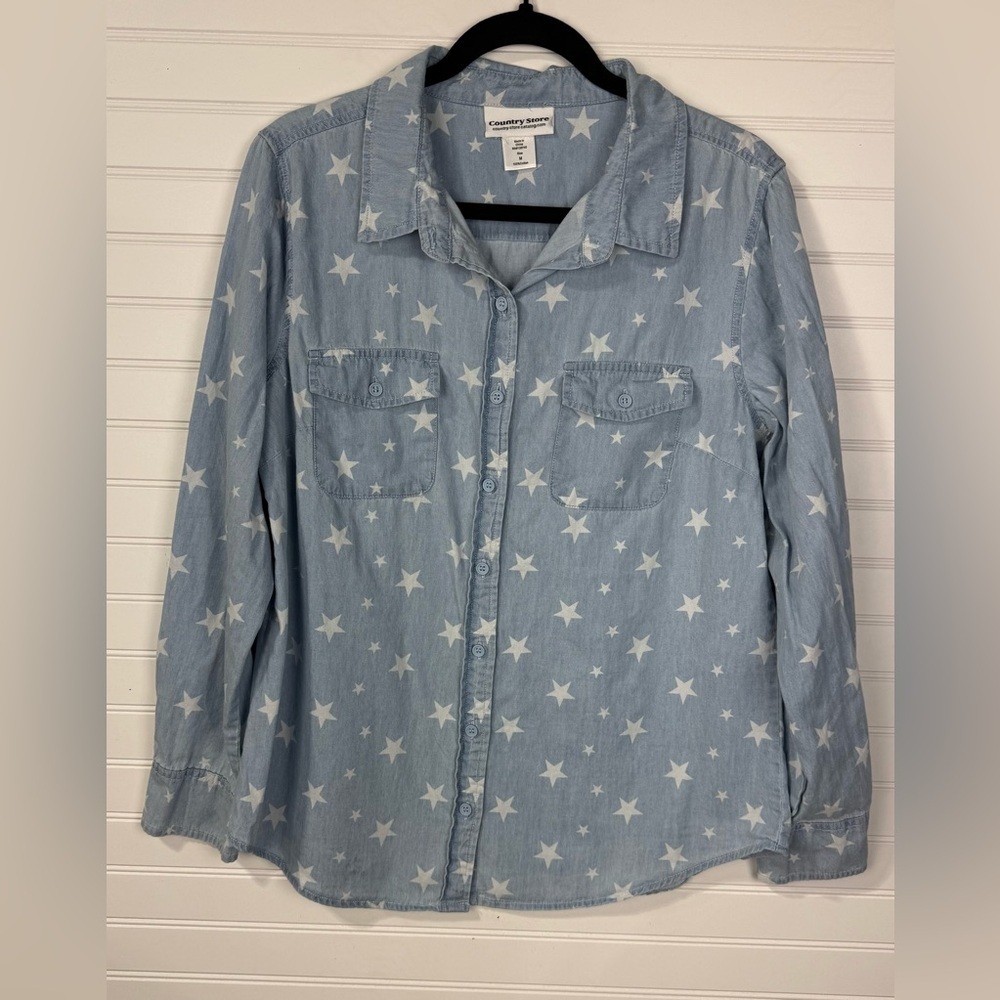 Country Store denim & stars long sleeve shirt. Size M